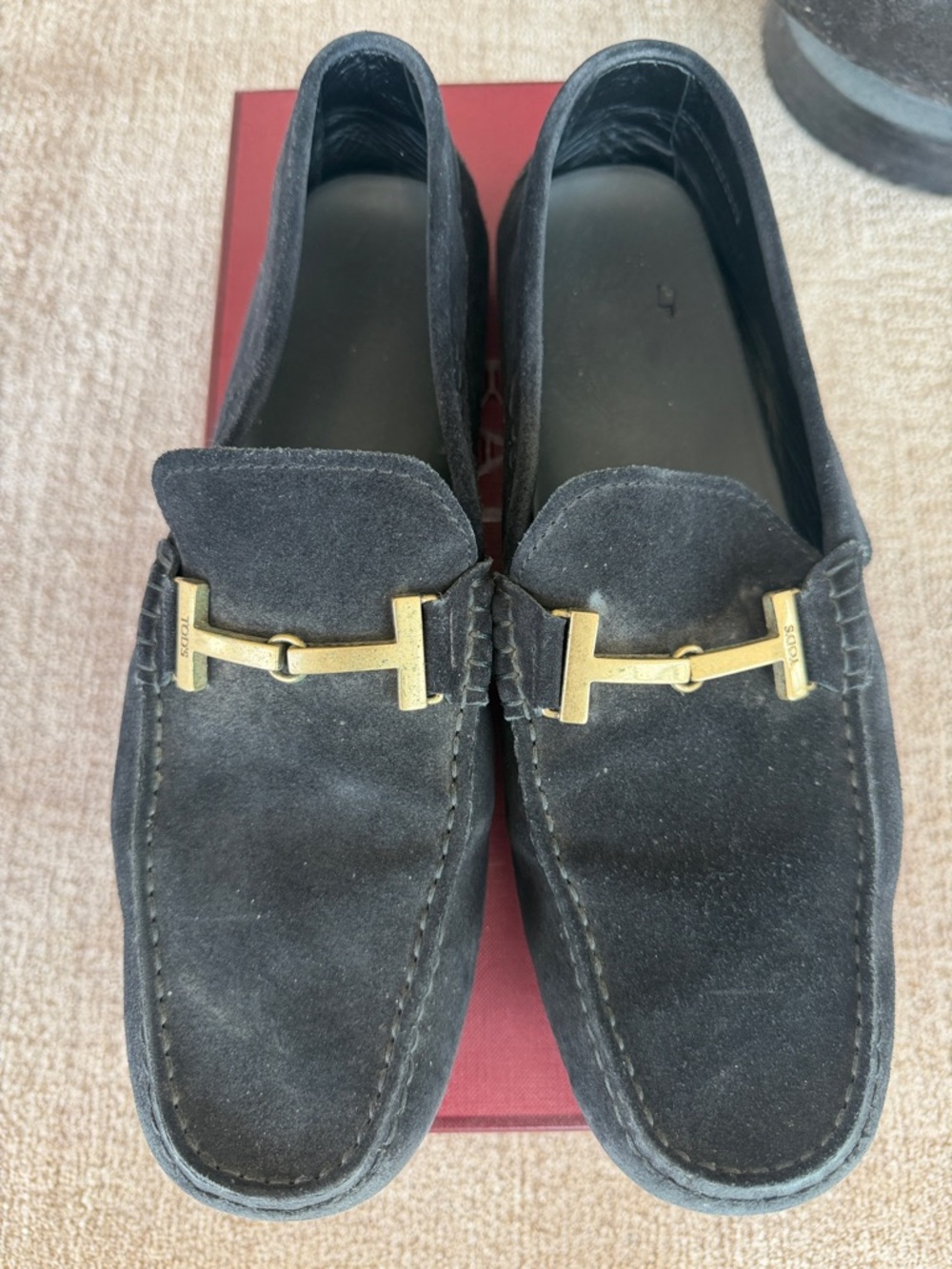 Tod's Black Suede Loafers with Gold-Tone Bit